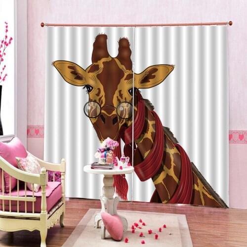 Kids Love Animals Bedroom Curtain Cartoon Fancy Giraffe With Glasses Polyester Fabric Blackout Curtain Decor Custom any size