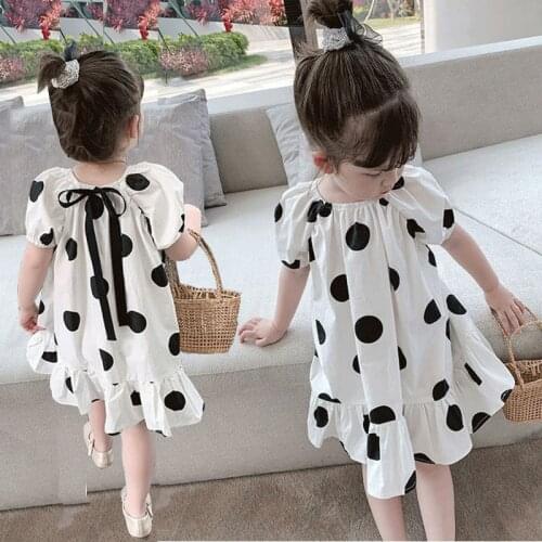 Malayu Baby Cute Girls Dresses 2021 New Summer Childrens Polka Dot Short Sleeve Princess Costume 2-6 Years Old Kids Clothing