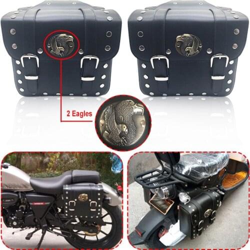 For Harley Black PU Leather Motorcycle Luggage Tool Side Bag Clinch Bolt Saddlebags Left Right Rear Seat Saddle Bag