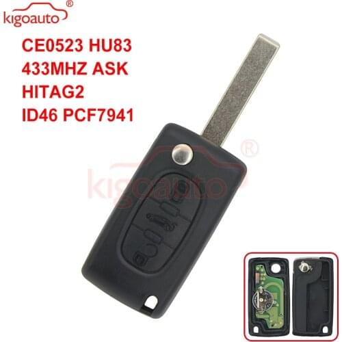 Kigoauto CE0523 Flip remote key 3 button HU83 434Mhz pcf7941 ASK for Citroen C2 C3 C5