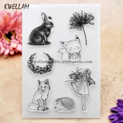 Rabbit Dog Dandelion Girl Scrapbook DIY photo cards rubber stamp clear stamp transparent stamp 10x15cm KW8012001