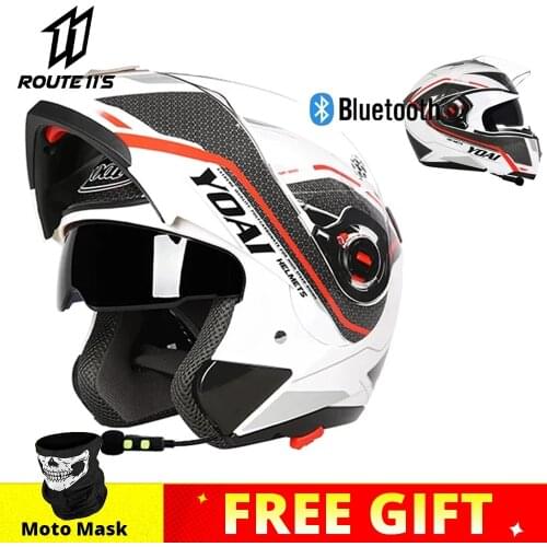 YOAI Four Seasons Motorcycle Helmet Double Lens With Bluetooth Motorcycle Riding Helmet ABS Material Motocross Full Face Helmet
