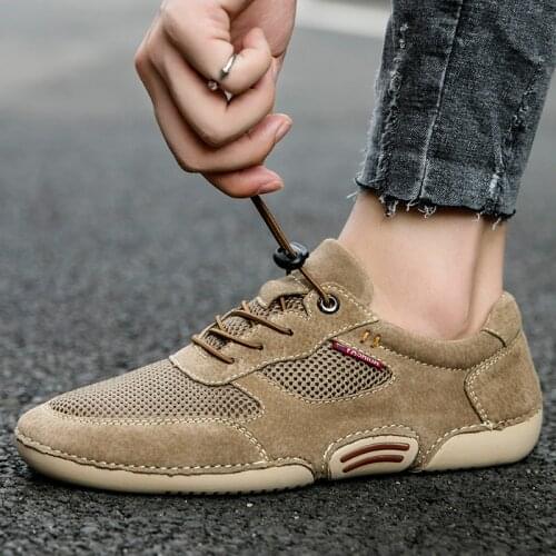 Mens Shoes Casual Leather Suede Shoes Fashion Loafers For Men Moccasins Retro Italian Designer Male Breathable Mesh Sneakers