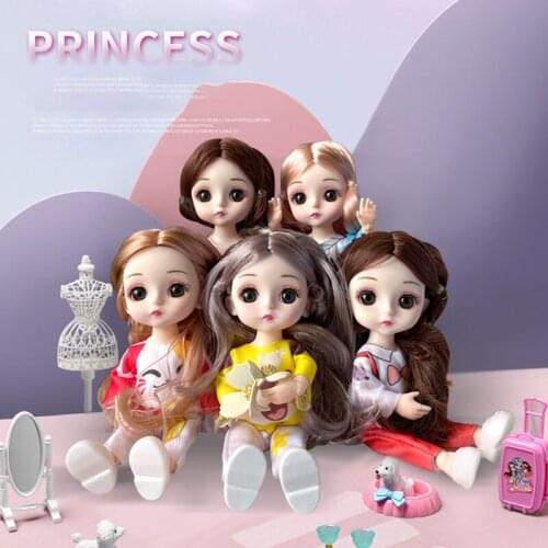 New 16CM BJD Doll 1/12 3D Real Eyes Fashion Cartoon Casual Clothes Cute with Makeup Dress Up Toys for Girls Gift Diy Play House