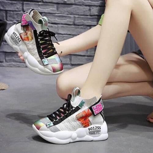 WGZNYN NEW Women Chunky Sneakers Platform 7cm Thick Sole Ladies Casual Shoes Woman Web Celebrity Dad Female Fashion Sneakers W68