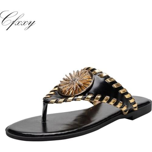 New Style Brand 2021 PU Design Female Summer Slides Fashion Decoration Open Toe Womens Slippers Flat Bottom Party Women Shoes