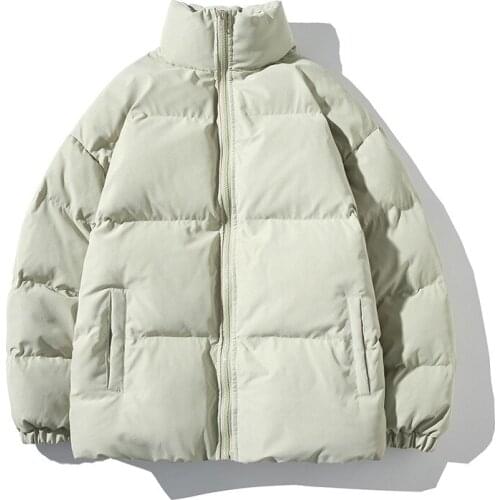 2021 winter new young couple cotton coat, Japanese loose large size solid color stand-up collar coat