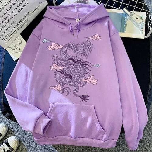 Couple pullover Hooded Winter Women Long Sleeve Harajuku Sweatshirt pocket All-Match fashion Purple Dragon Cloud Sale pullover