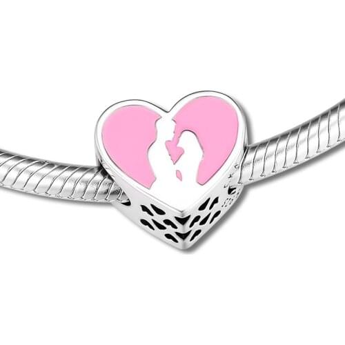 Fits Pandora Charms Bracelets Falling in Love Beads with Pink Enamel 100% 925 Sterling-Silver-Jewelry Free Shipping
