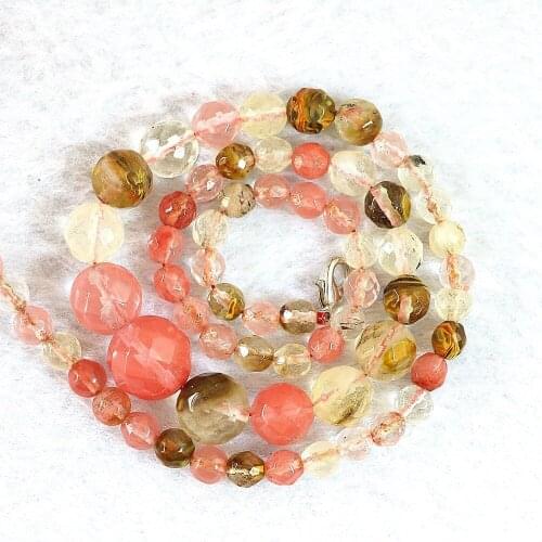 Popular cherry quartz 6-14mm naural stone faceted round beads diy jewelry necklace making 18"B644