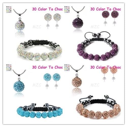 R34g Mix 10mm Best Disco Ball Crystal MIE Silver Plated crystal Set Bracelet Stud Earring Necklace Hotsale