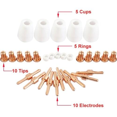 CUT35,CUT45, CUT50 torch parts PT-31 cutting torch consumable 10 electrodes 10 tips 5 swirl ring 5 cups
