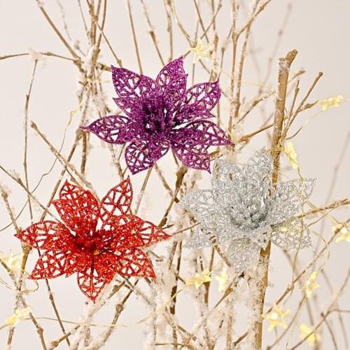 Xmas Creative DIY Artificial Flowers Glitter Fake Flowers Christmas Tree Ornaments Home Decor Kids Festive New Year Gifts New