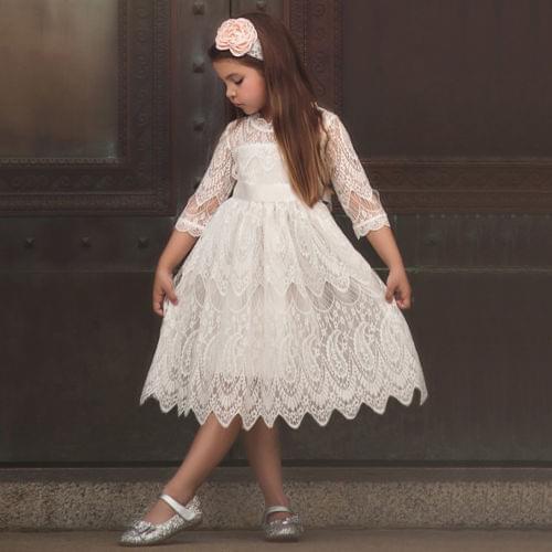 XMAS Toddler Kids Baby Girl Flower Lace Crochet Tutu Dress Princess Vestidos Sleeveless Formal Party Pageant Wedding Dresses