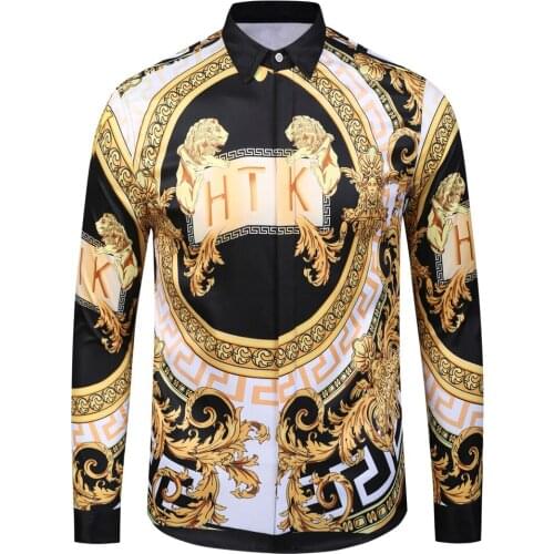 Paisley Print Mens Shirt Large Designer European Royal Shirt Teenager Mans Long Sleeve Stree Shirt Summer Slim Prom Streetwear