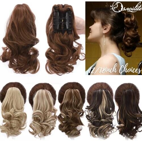 S-noilite Synthetic Short Wavy Ponytail Hair Extension Black Brown Pony Tail Claw Jaw In Hairpiece Clip In Hair Tail For Women