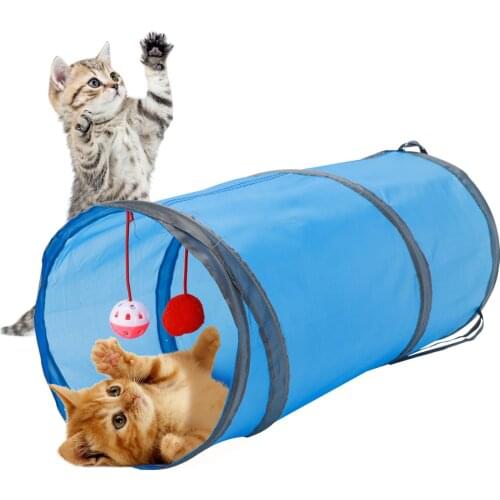Foldable Pet Tunnel For Cat Kitten Play Multiple Color 50x25cm 2 Holes Play Tube Funny Long Tunnel Kitten Hiding Toy Pet Supply