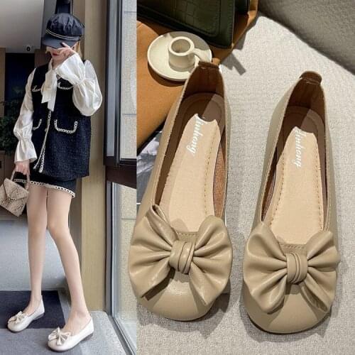 Shoes Woman Flats Square Toe Bow-Knot Low Heels Shallow Mouth All-Match Dress Boat Butterfly Summer New Grandma PU Fabric Rome