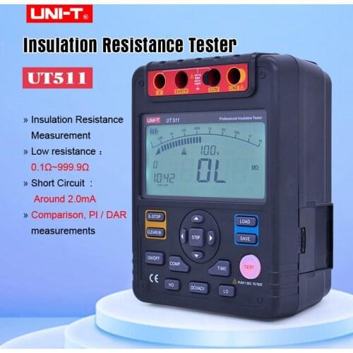 UNI-T UT511 1000V 10Gohm Digital Insulation Resistance Testers Meter Megohmmeter Low Ohm Ohmmeter VoltmeterAuto Range Megger