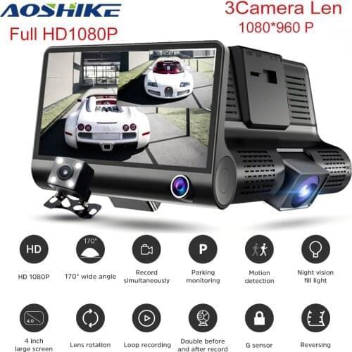 AOSHIKE 3-way 1080P HD Car DVR 4.0" Three Lens Camera 720P Registrator Adjustable 170 Wide-angle Night Vision Dashcam Recorder