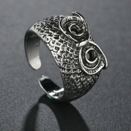 Vintage Silvery Color Hollow Owl Rings for Women Adjustable Size Rings For Men Girls Open Jewelry