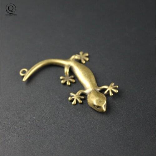 Vintage Copper Gecko Small Ornaments Antique Feng Shui Brass Insects Figurines Figurines Desk Decoration Keychain Pendant Gifts