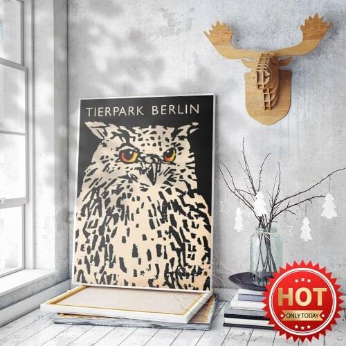 Tierpark Zoo Berlin Vintage Travel Poster, Owl Art Prints Home Decor, Kids Room Wall Stickers Picture, Animal Art Wall Picture