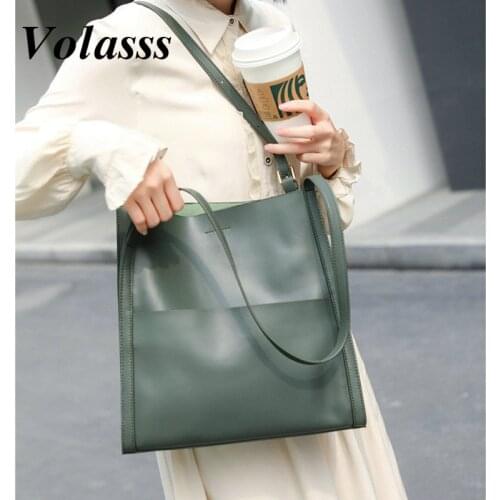 Volasss Genuine Leather Luxury Magnetic Buckle Shoulder Handbags For Women Bags 2021 Fashion New High Quality Female Tote Bag