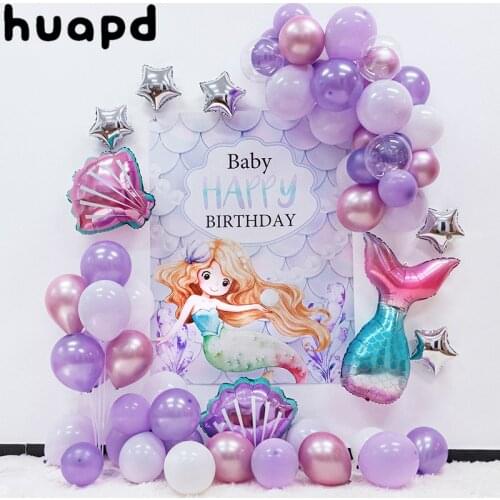 Ocean party balloon fishtail shell balloon girl birthday 1-9 years old party decoration ocean ocean pink purple blue balloons
