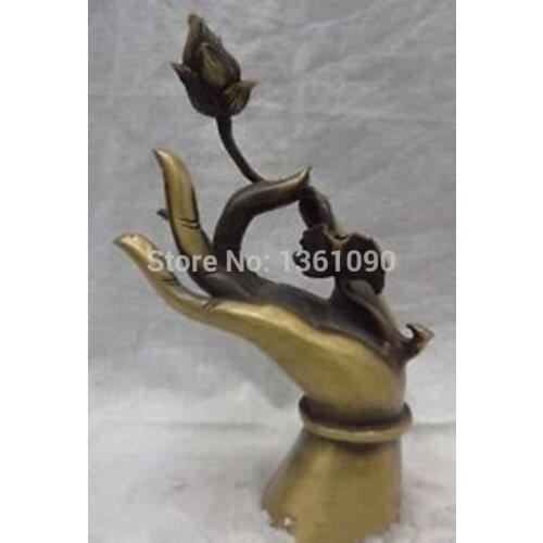 Xd 00407 8" China Pure Bronze Buddhism Sculpture Tibetan Lotus Buddha Hand Statu