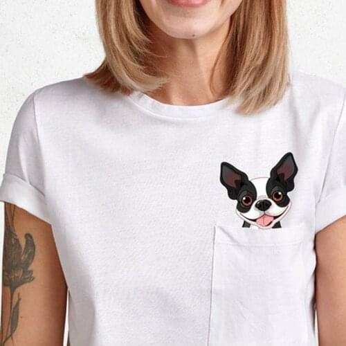 CLOOCL Boston Terrier Middle Finger Funny Gift Ideas Pocket Cotton T-shirt Pocket Shirt Dog Middle Finger Boston Terrier Shirt