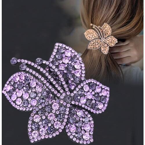 Rhinestone Flower Barrettes Springs Hair Clips Claws for Women Vintage Crystal Hairpins Girls Hair Accessories Jewelry Hairgrip