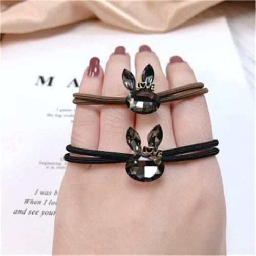 Women Crystal Zircon Cat Bunny Heart Flower Hair Tie Elastic Rubber Band for Girl Korean Hair Accessori Wholesale Dropshipping