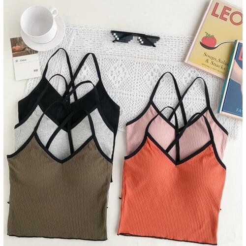 Tank Tops Sexy Crop Vest Solid Harajuku Korean Female Off Shoulder Knitted Khaki White Summer Women Tops