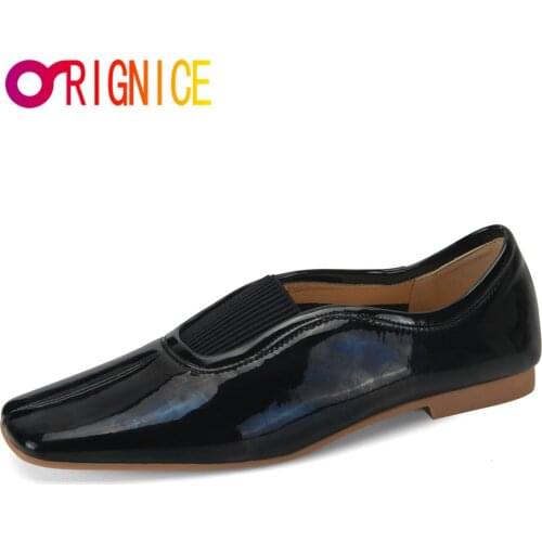 Orignice Plus Size 43 Autumn Designer Woman Loafer Flats Genuine Leather Slip On Patent Leather Square Toe Ladies Luxury Shoes