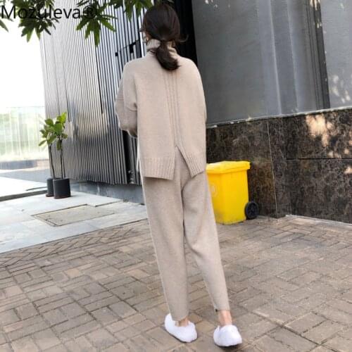 Mozuleva Loose Knitted 2 Piece Set Women Tracksuit 2021 New Fashion Spring Wide Legs Pant Suit Pullovers Sweater Set Knit Suit