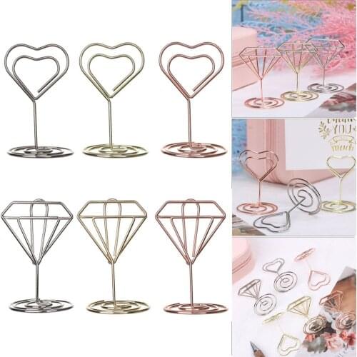 1Pcs Metal Place Card Holder Heart Diamond Photo Clip Table Number Clamps Stand Seat Marker Cool Wedding Party Desktop Decor