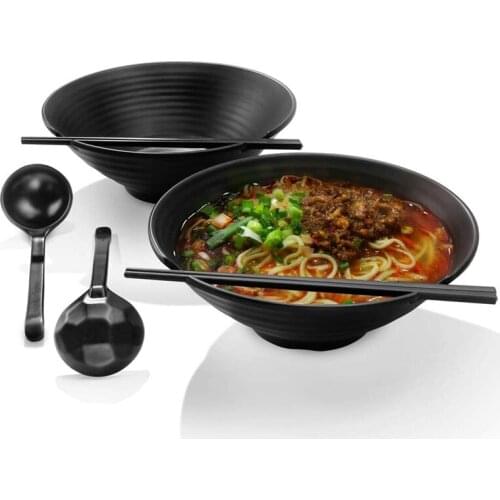 2 Sets Salad Bowls Ramen Soup Bowls Mixing Bowls Dishware Set with Chopsticks Spoon Home Kitchen Cereal