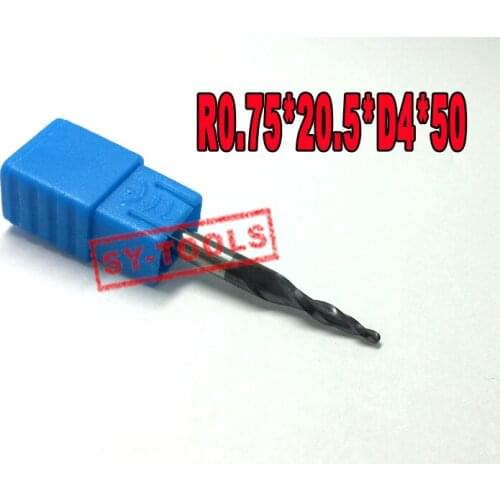 2PCS R0.75*D4*20.5*50L*2F HRC55 Tungsten solid carbide Coated Tapered Ball Nose End Mills taper and cone endmills