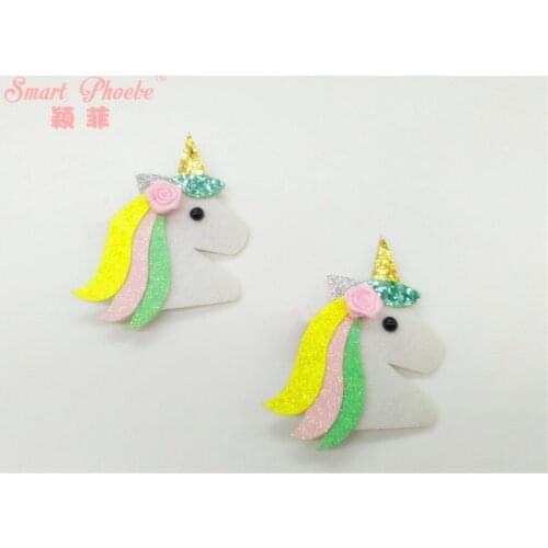 50pcs Fashion Cute Felt Floral Unicorn DIY Parts Kawaii Solid Flower Glitter Uncorn Horse DIY Hairpins Accessories Materials