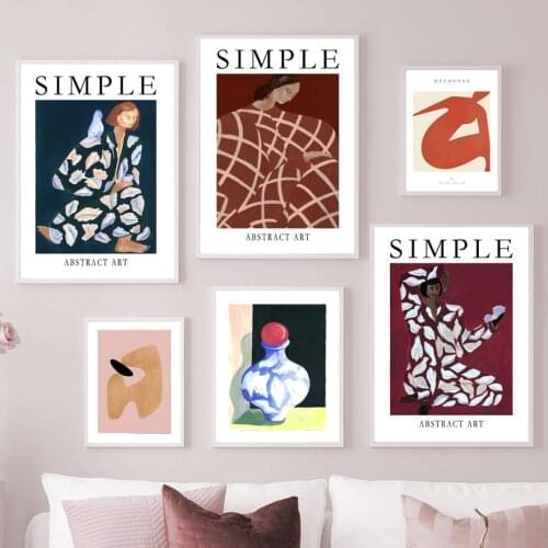 Abstract Simple Girl Line Vase Flower Minimalist Posters And Prints Wall Art Canvas Painting Wall Pictures For Living Room Decor