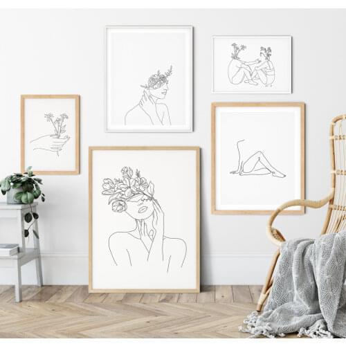Abstract Women Line Drawing Nordic Posters Prints Modern Canvas Painting Wall Art Flower Girl Wall Picture Bedroom Home Decor