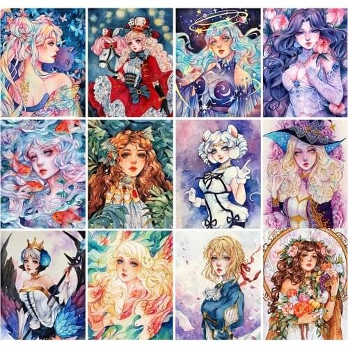 5D DIY Diamond Painting Painted Cartoon Girl Cross Stitch Kit Inlaid Rhinestone Square/Round Mosaic Home Decoration Painting