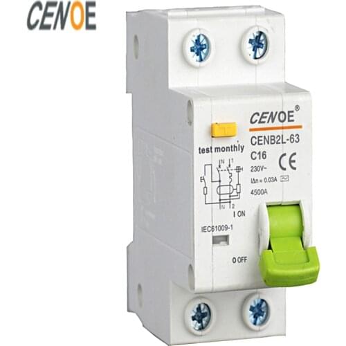 Free shipping CE certified residual current circuit breaker earth leakage circuit breaker DPNL1P+N 230V 16A 25A 32A 50A 63A 50Hz