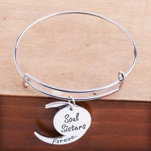 Bespmosp 12PCS/Lot Wholesale Soul Sisters Forever In My Heart Expandable Bracelet Bangles Friendship Women Girl Jewelry Charms