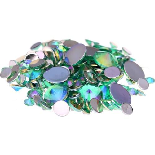SHINY Rhinestones Light Green AB 4mm 5mm 6mm 10mm And Mixed Sizes Flatback Pointed Glue On Stones For 3D Nail Art Decorations