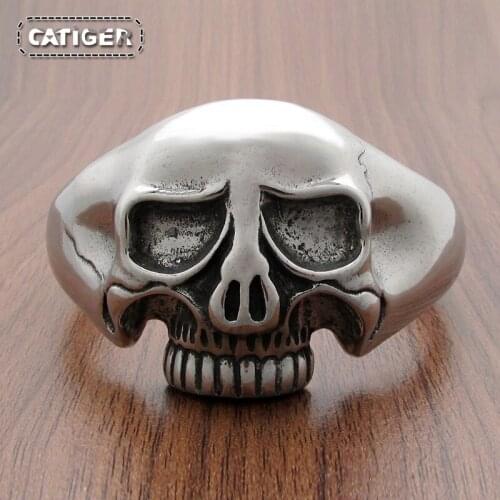 Free Shipping Punk Silver color Black 316L Stainless Steel Heavy Skull Bangle Cuff Bracelet Jewelry