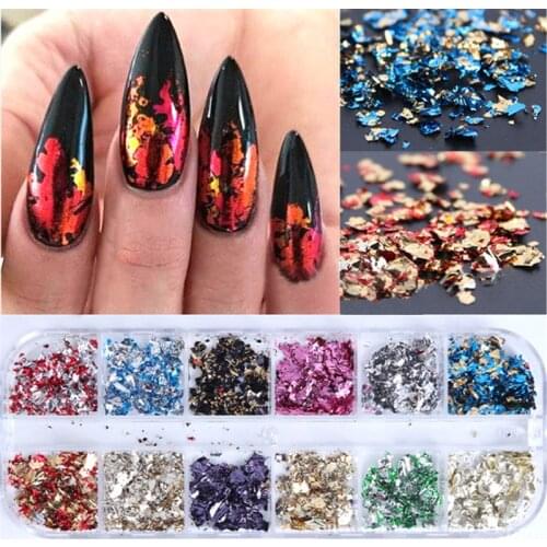 12 Color Gold Foils Gorgeous Nails Glitter Aluminum Flakes Paillette Chip Nail Design Shinny New Year Nail Art Decoration