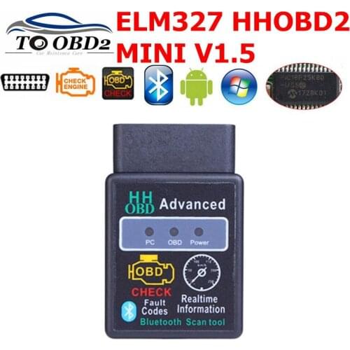 ELM327 HHOBD2 HH OBD Diagnosis Scanner V1.5 ELM327 Works Android Torque Bluetooth ELM327 HH OBDII with PIC18F25K80 Chip