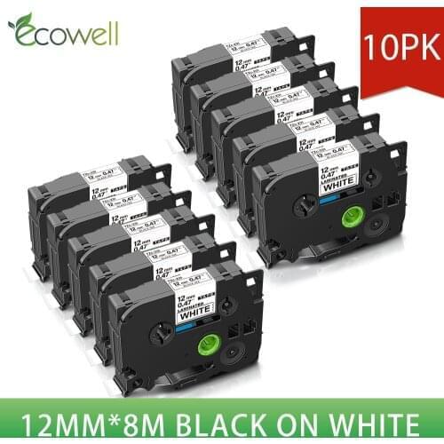 Ecowell TZe-231 TZ2-231 12mm Label Tapes Black on white Compatible for Brother p touch PT200 1000 D210 H110 E110 Label Makers